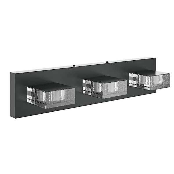 aiwen 20.5 in. 3-Light Black Bathroom LED Vanity Light with Seeded Glass Shade