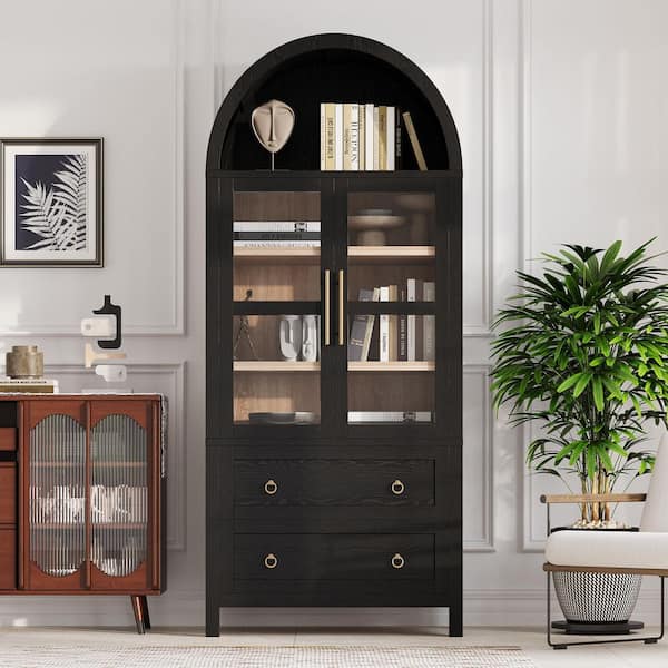 30 in. W x 16 in. D x 71 in. H Black Freestanding Linen Cabinet