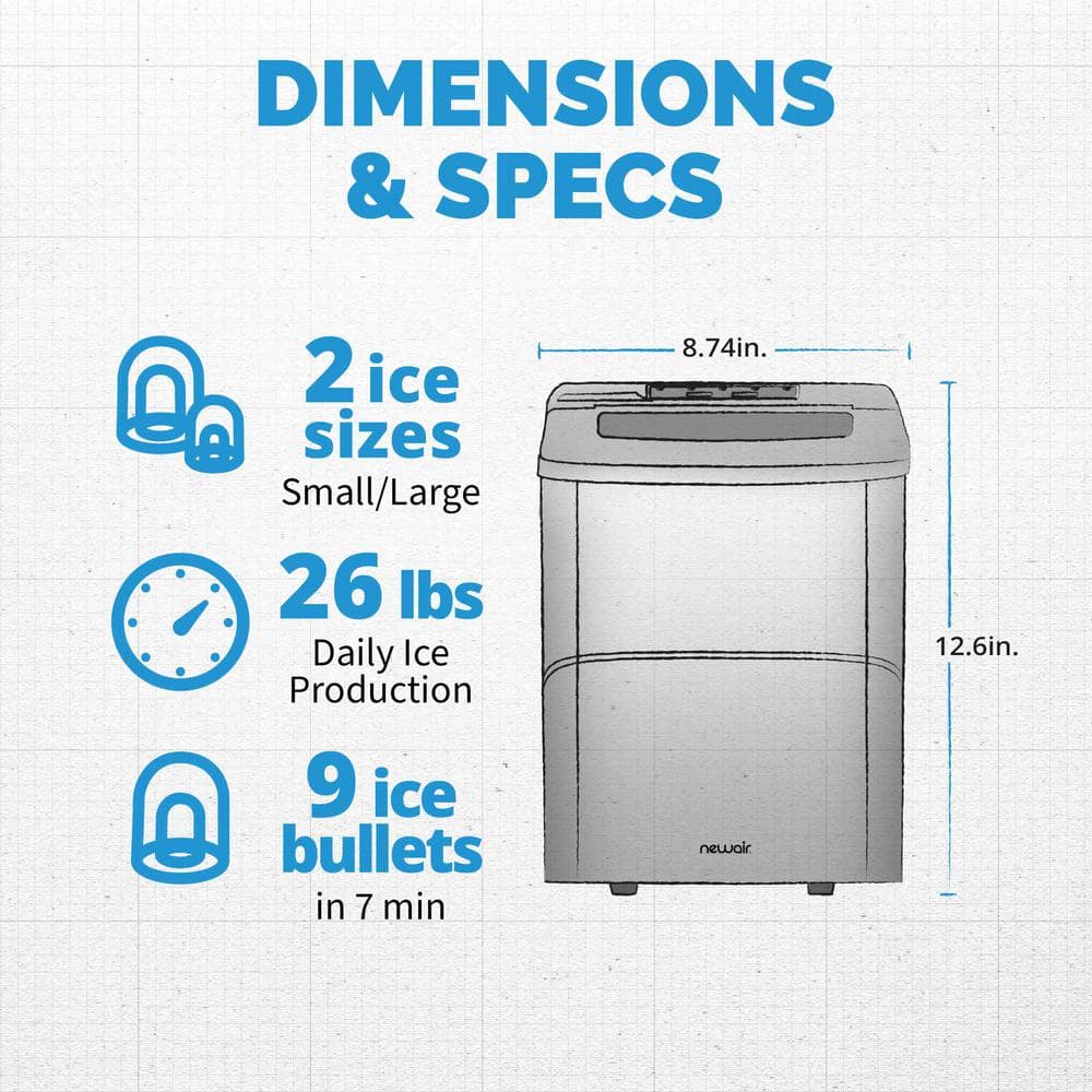 Newair 26 lb Silver Portable Countertop Ice Maker