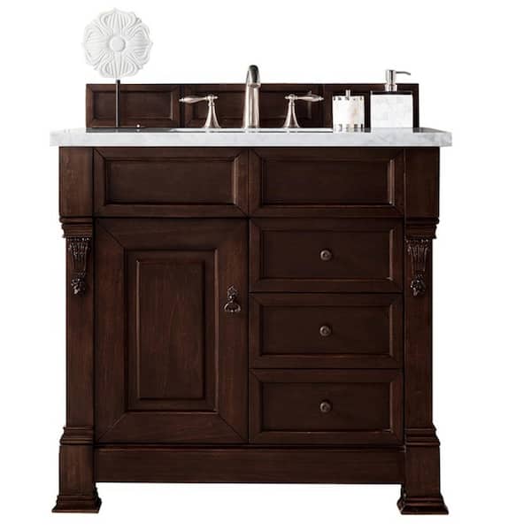 James Martin Vanities Brookfield 36 in. W x 23.5 in. D x 34.3 in. H Single Bath Vanity in Burnished Mahogany with top in Arctic Fall