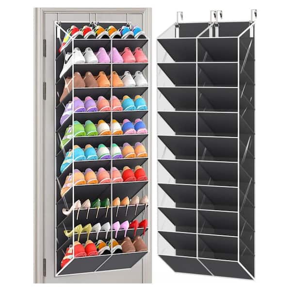 Grey Over The Door Shoe Organizer, 10 Tier 20 Pockets Hanging Storage, Breathable Transparent Closet Luggage Organizer