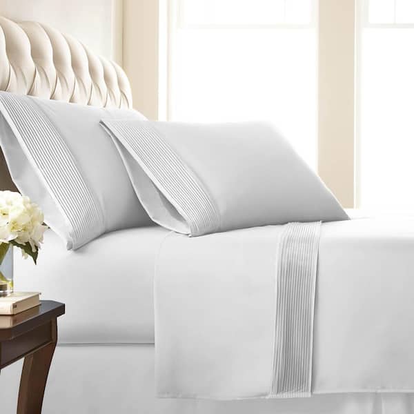 Southshore Fine Linens Vilano Pleated 21 in. Extra-Deep Pocket 4-Piece White Queen Microfiber Sheet Set