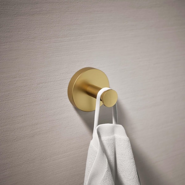 Elate Knob Robe/Towel Hook in Vibrant Brushed Moderne Brass