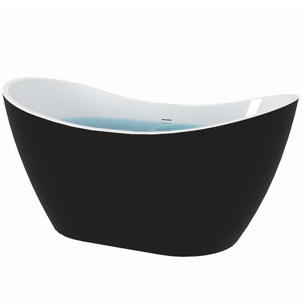 AKDY 59 in. Acrylic Flat Bottom Stand Alon Flatbottom Freestanding Bathtub in Black