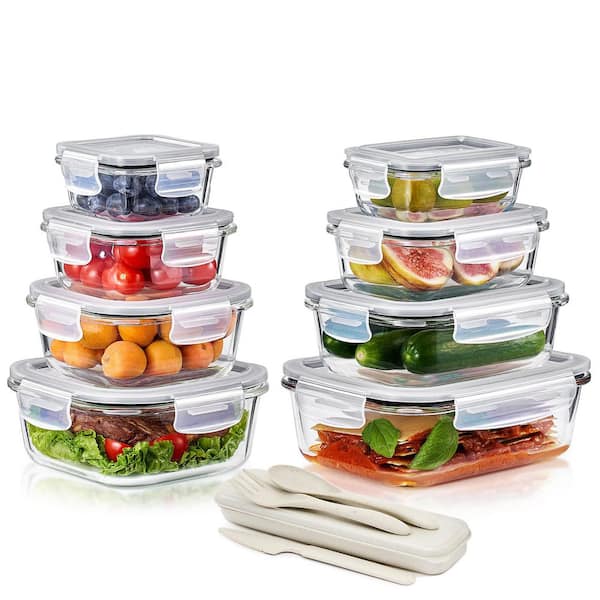Glass Food Storage Containers with Lids (16-Piece)-Airtight, Microwave, Dishwasher, and Oven Safe Meal Prep Containers
