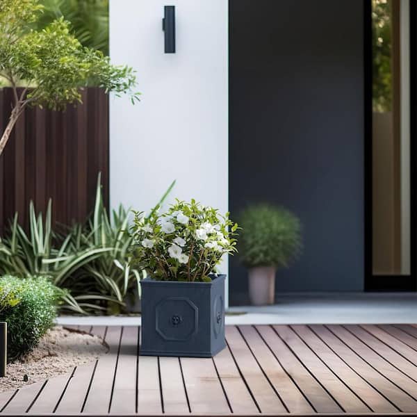 Gray Square Concrete Planter Decorative Pots (10 in. W x 10 in. H