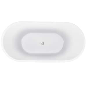 59 in. Acrylic Flatbottom Bathtub Soaking Flat Bottom Tub with Polished Chrome Drain in White