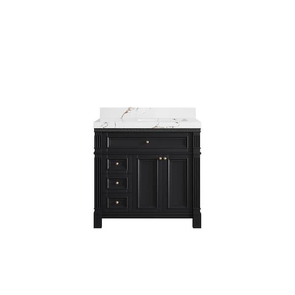 Willow Collections Paris 36 in. W x 22 in. D x 36 in. H Right Offset Sink Bath Vanity in Black with 2 in. Viola Brown qt. Top