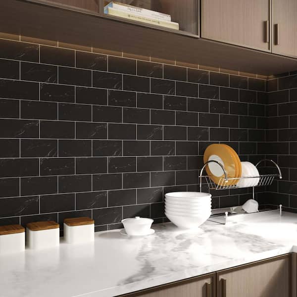 30-Pack Black Subway Wall Tile, 12 in. x 12 in. Peel and Stick Wall Tile for Kitchen Bathroom (30 sq. ft.)