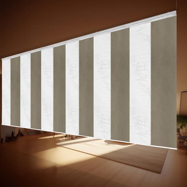 EMOH Moonstone 140 in. - 260 in. W x 94 in. L Adjustable 12-Panel White Double Rail Panel Track with 23.5 in. Slates