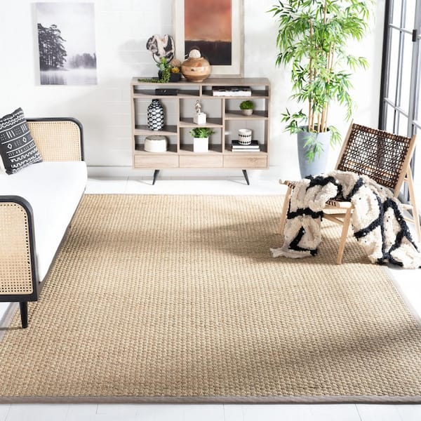 Natural Fiber Natural/Gray 9 ft. x 9 ft. Border Woven Square Area Rug