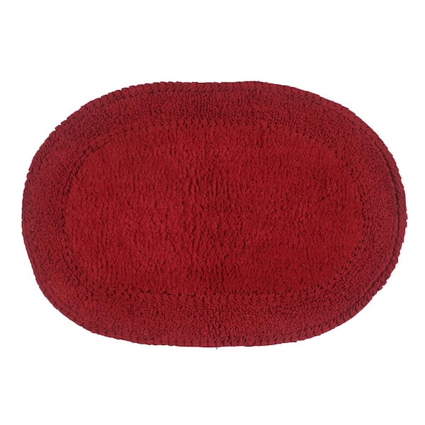 Double Ruffle Collection 100% Cotton Bath Rugs Set, 17x24 Rectangle, Red