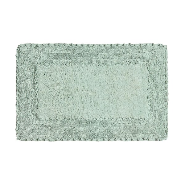 Ruffle Cotton Border Sage Green 27 in. x 45 in. Bath Rug