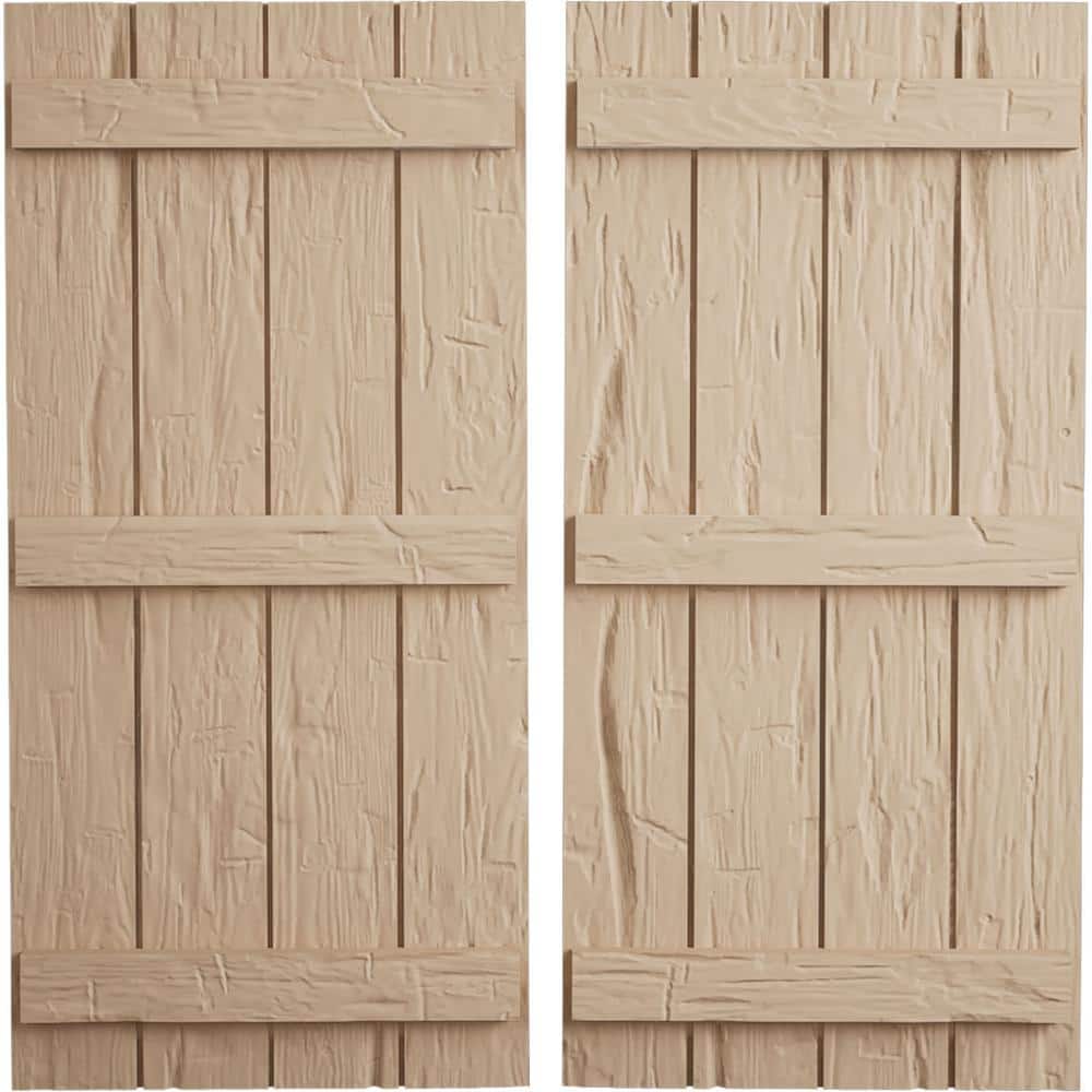 22 in. x 58 in. Timberthane Polyurethane 4-Board Joined Board-n-Batten Hand Hewn Faux Wood Shutters Pair price history on PriceWatchPro