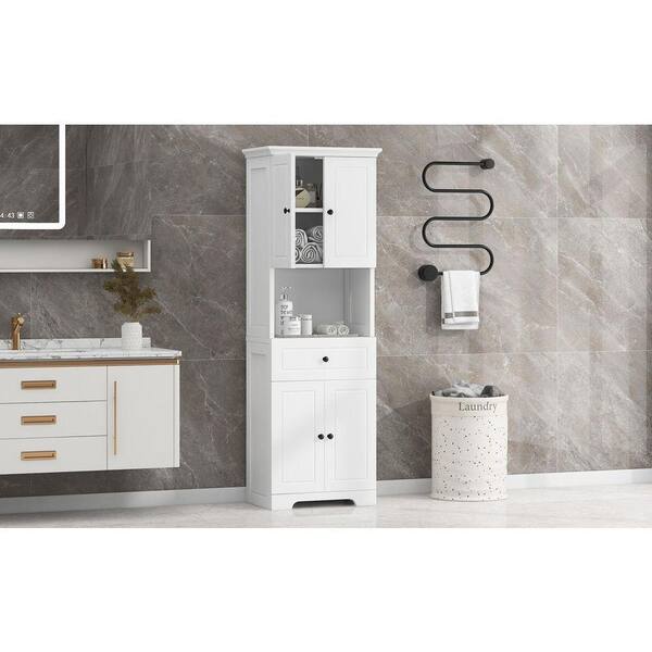 XUJMK 24 in. W x 14 in. D x 68 in. H White Linen Cabinet, Tall
