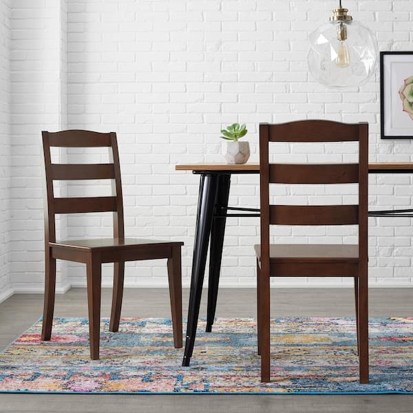 StyleWell Walnut Brown Finish Dining Chair with Ladder Back (Set of 2)
