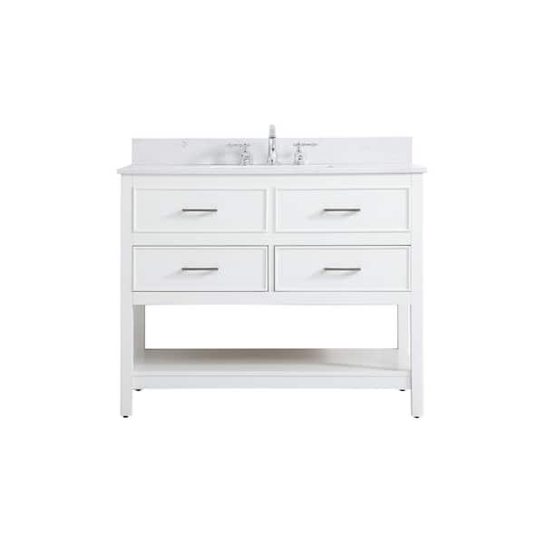 Unbranded Simply Living 42 in. W x 22 in. D x 34 in. H Bath Vanity in White with Calacatta White Engineered Marble Top