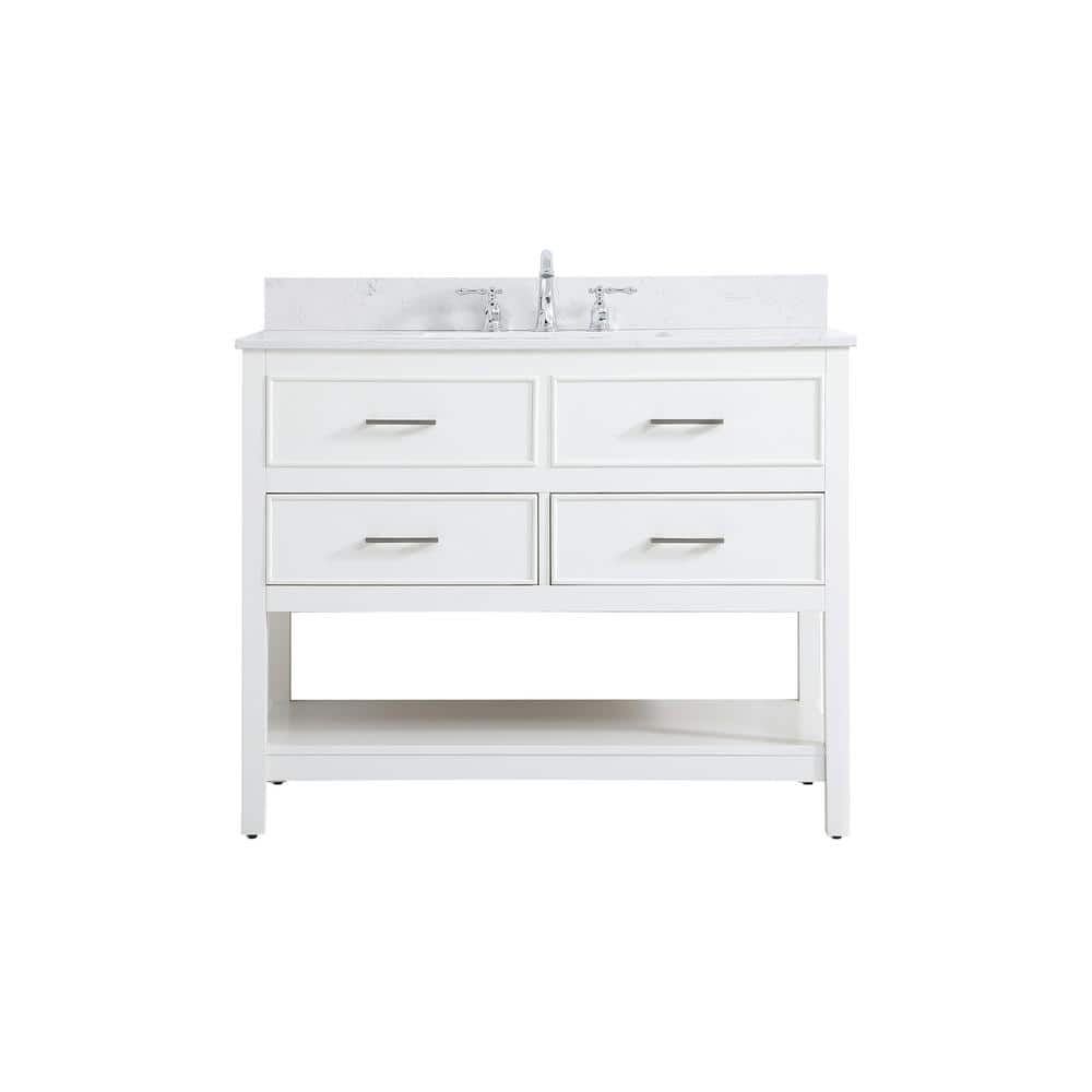 42 in. W Single Bath Vanity in White with Engineered Stone Vanity Top in Ca