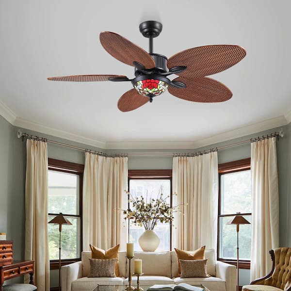 50 in. Indoor/Outdoor Light Brown Retro 5-Palm Leaf Shaped Blades Tropical Ceiling Fan without Light