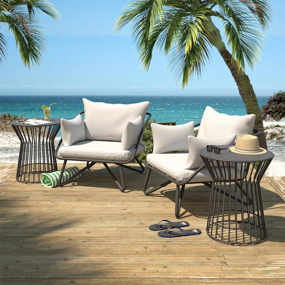 Charcoal Steel Outdoor Lounge Chairs with Cushions, 2-Pack
