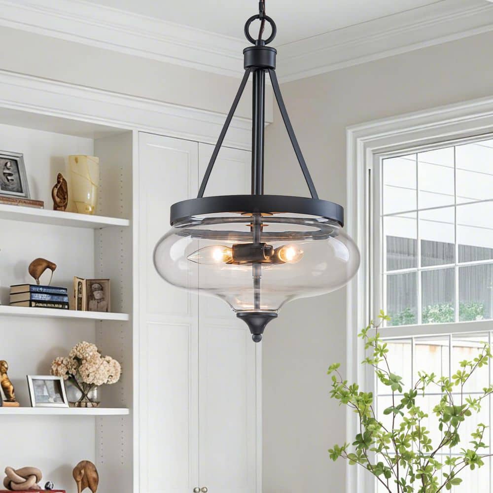 Dvorakova 12.6 in. 3-Light Black Shaded Kitchen Island Hanging Pendant Light with Clear Glass Shade price history on PriceWatchPro