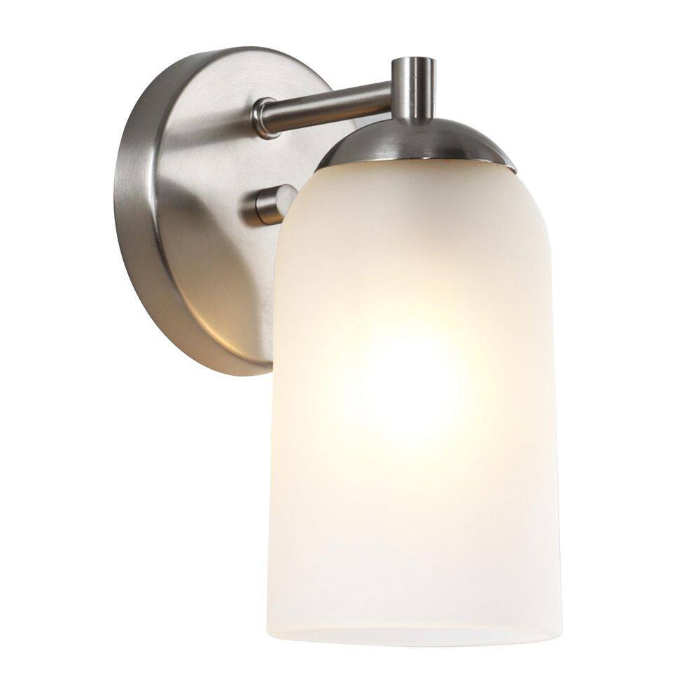 4.7 in. 1-Light Polished Nickel Modern Transitional Wall Sconce with  Frosted Glass Shade price history on PriceWatchPro