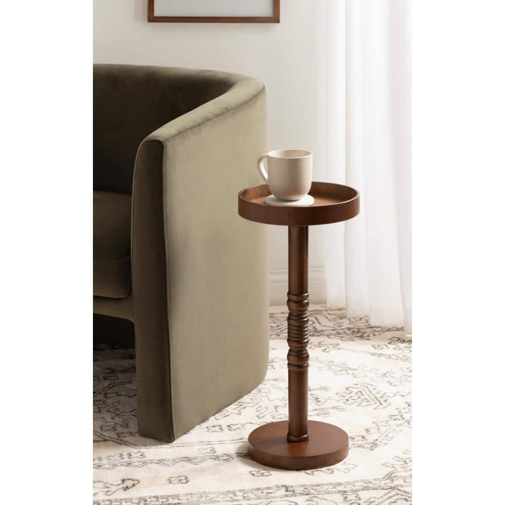 Bellport Rustic Brown Round Wood Pedestal End Table