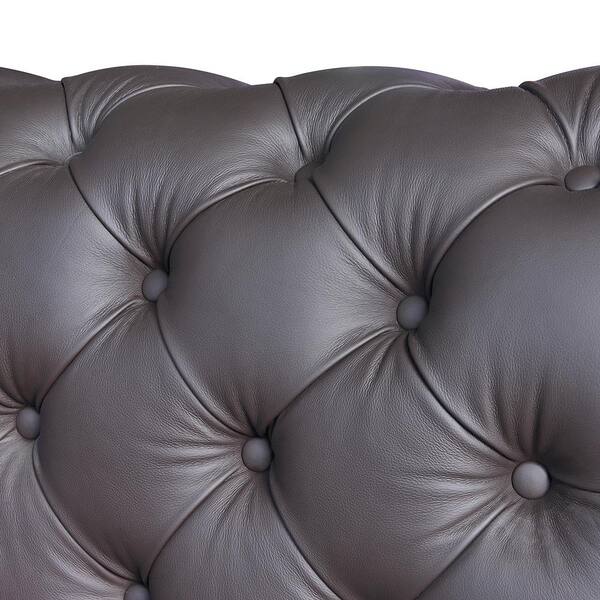 Jennifer Taylor Baron 91 In Rich Brown, Silver Leather Chesterfield Sofa