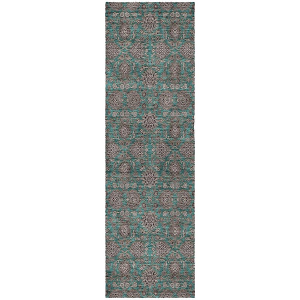 Dream Shag Premium Machine Washable Abstract ADS702 Teal 2 ft. x 7 ft. Runner Rug