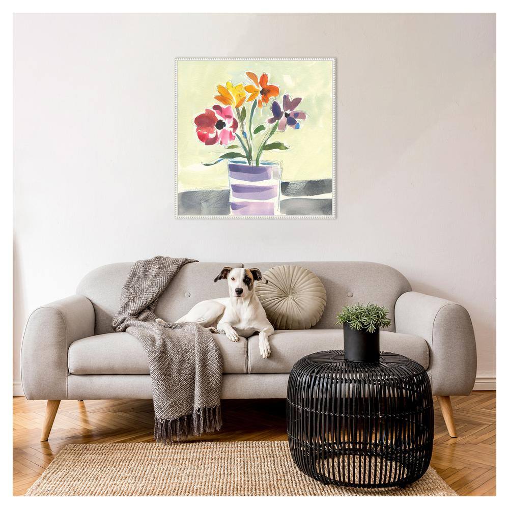 Morning Flowers Vibrant Canvas Art with White Frame