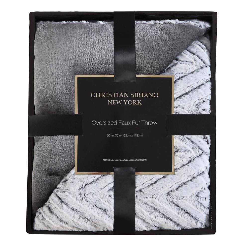 Gray Chevron Faux Fur Luxury Throw Blanket 60" x 70"