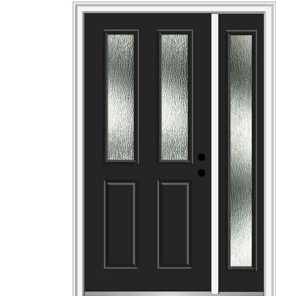 MMI Door 50 in. x 80 in. Left-Hand Inswing Rain Glass Black Fiberglass Prehung Front Door on 4-9/16 in. Frame