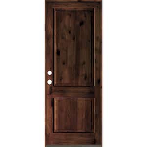 32 in. x 96 in. Rustic Knotty Alder Square Top Red Mahogony Stain Right-Hand Inswing Wood Single Prehung Front Door