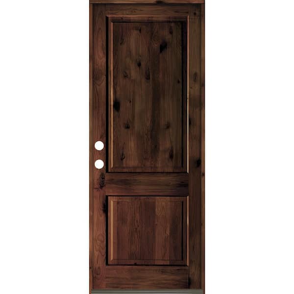 Krosswood Doors 32 in. x 96 in. Rustic Knotty Alder Square Top Red Mahogony Stain Right-Hand Inswing Wood Single Prehung Front Door