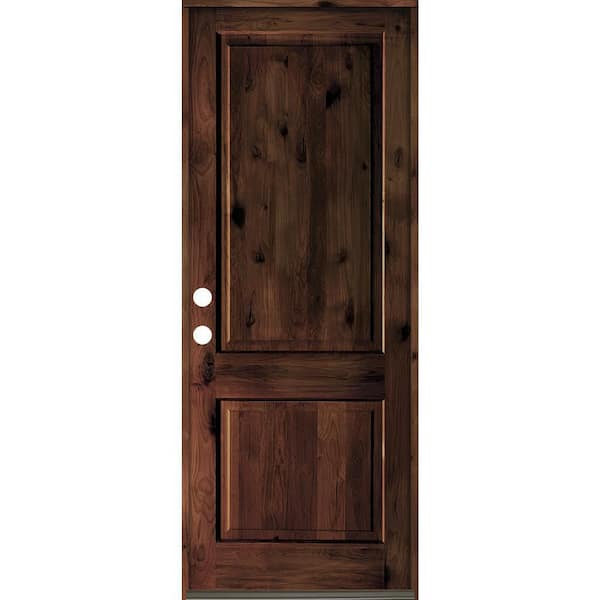 Krosswood Doors 42 in. x 96 in. Rustic Knotty Alder Square Top Red Mahogany Stain Right-Hand Inswing Wood Single Prehung Front Door