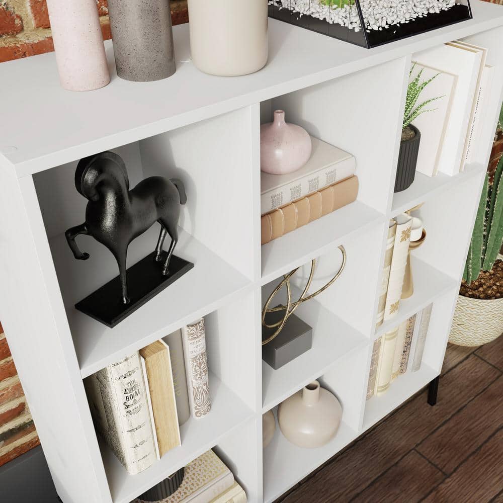 White 9-Cube Organizer with Black Metal Base