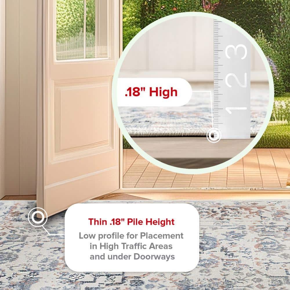 Everlee Blue and Beige 4' x 6' Synthetic Washable Area Rug
