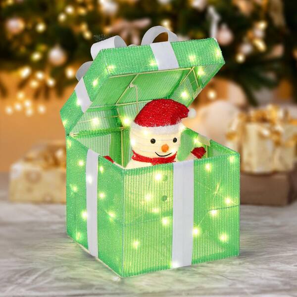 Karl home 12 in. Green Motorized Gift Box Christmas Decorations