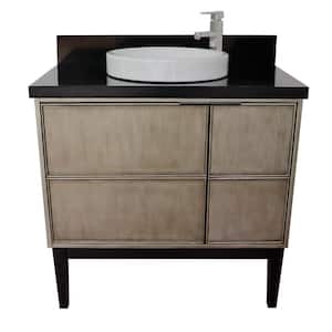 Scandi 37 in. W x 22 in. D Bath Vanity in Brown with Granite Vanity Top in Black with White Round Basin