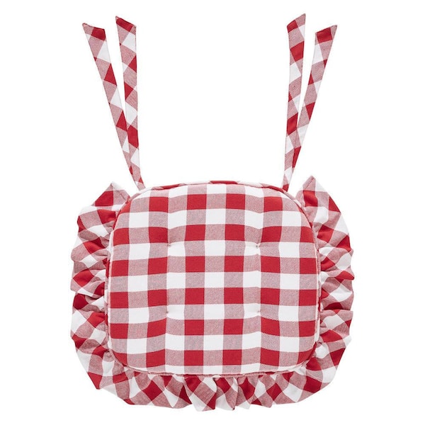 Annie Country Red, Soft White Buffalo Check Ruffled Chair Pad