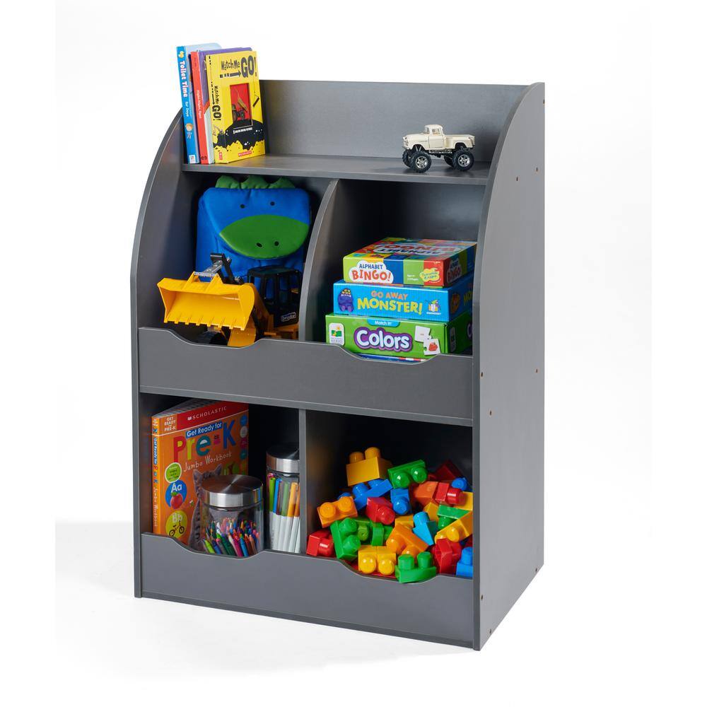Charcoal MDF Kids Toy Storage Cubby with Bins and Shelf