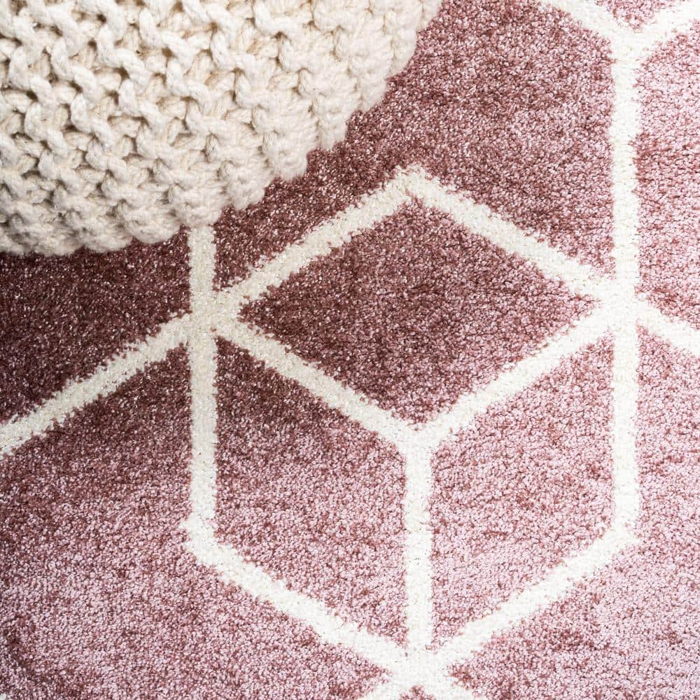 Rose and White Geometric Flat Woven Reversible Area Rug