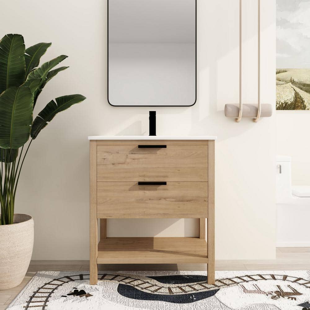 30 in. W x 18.3 in. D x 33.5 in. H Freestanding Bath Vanity in Light Brown 