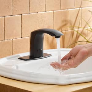 Touchless Bathroom Sink Faucet, Hands Free Automatic Sensor Faucet with Hole Cover Plate in Matte Black