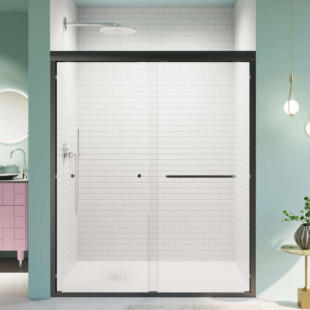 60 in. W x 72 in. H Double Sliding Semi-Frameless 1/4 in. SGCC Clear Tempered Glass Shower Door in Matte Black price history on PriceWatchPro