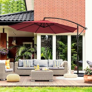 10 ft. Iron Cantilever Tilt Patio Umbrella in Burgundy with Stand