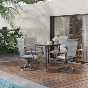 Outdoor Metal Dining Armchairs (Set of 4) in Light Gray-Gentle Rocking Motion and 360° Swivel Bliss