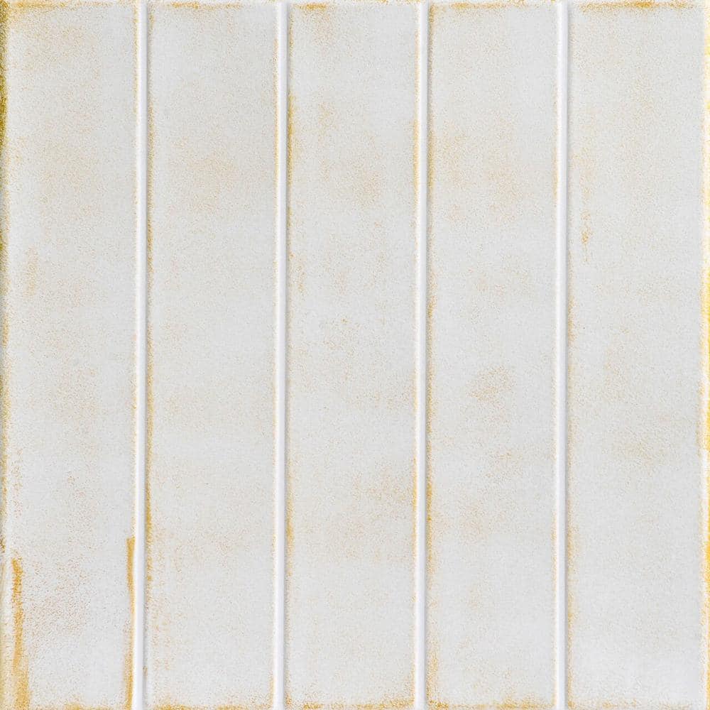 Bead Board White Washed Gold 1.6 ft. x 1.6 ft. Decorative Foam Glue Up Ceil