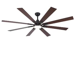72in. Indoor/Outdoor Black and Walnut Modern 3CCT Dual Finish 8 Blades Large Ceiling Fan with Lights and Remote
