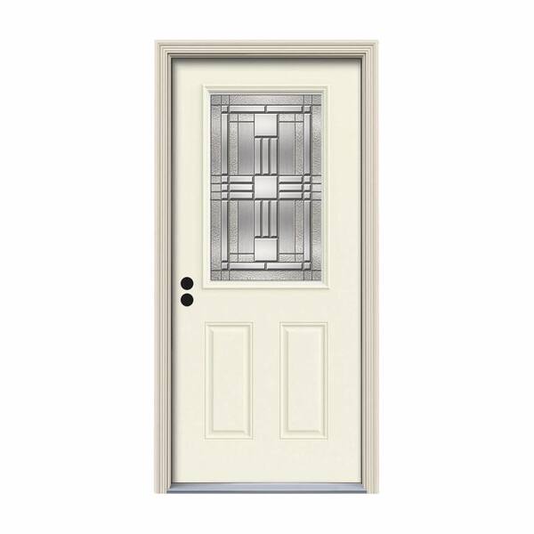 JELD-WEN 34 in. x 80 in. 1/2 Lite Cordova Vanilla Painted Steel Prehung Right-Hand Inswing Front Door w/Brickmould